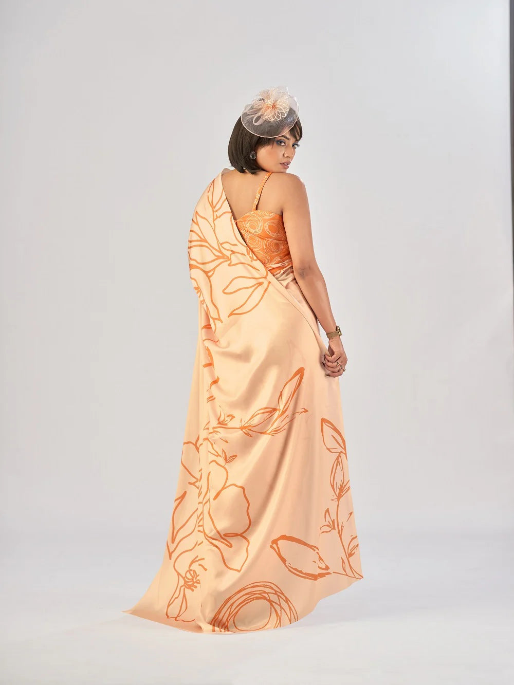 Womenline Orange Color Satin Silk Saree