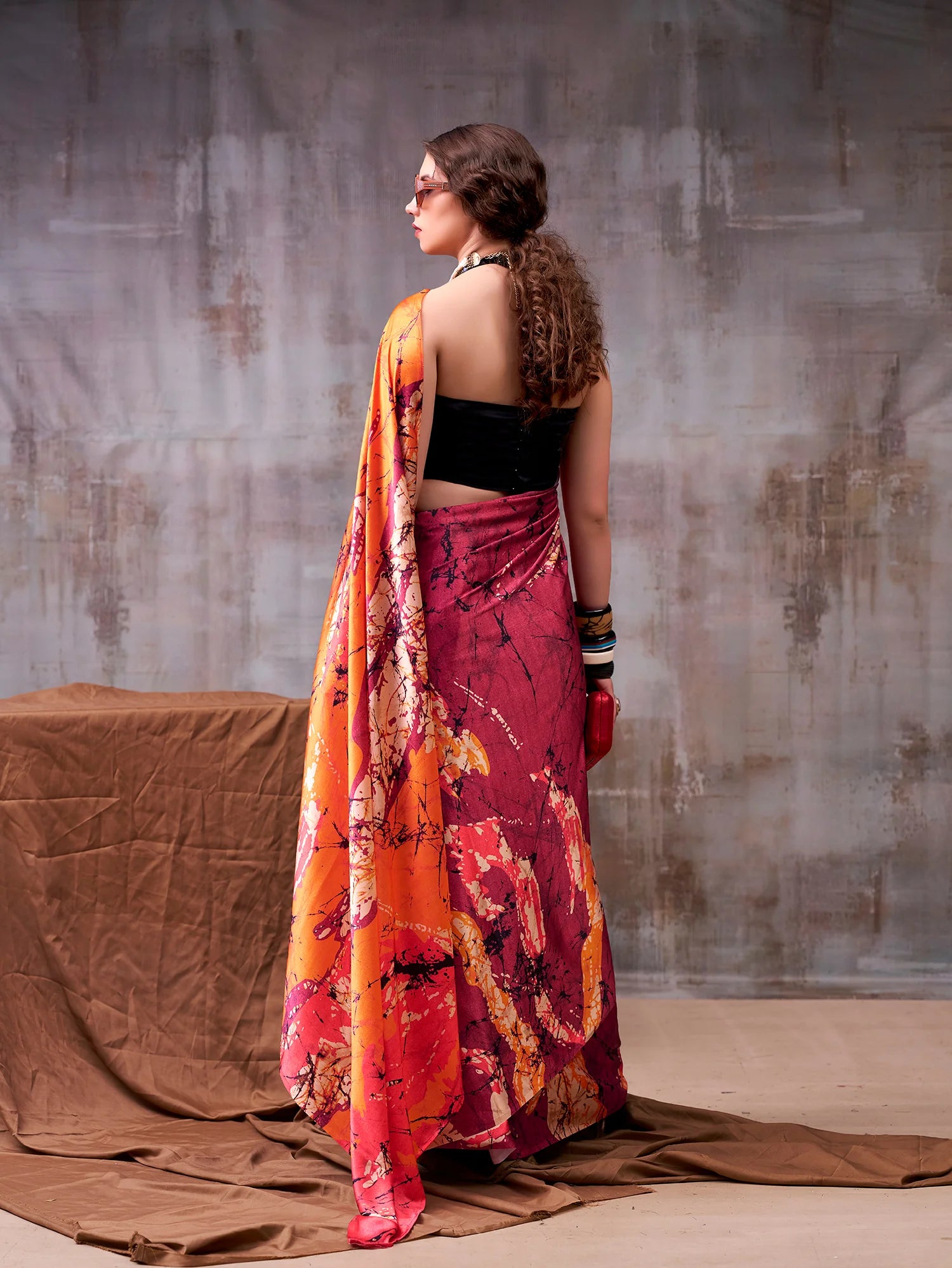 Womenline Maroon Color Satin Silk Saree