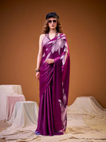 Womenline Magenta Color Floral Prined satin Silk Saree