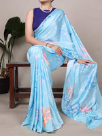 Womenline Elegant Sky Blue Color Satin Silk Saree