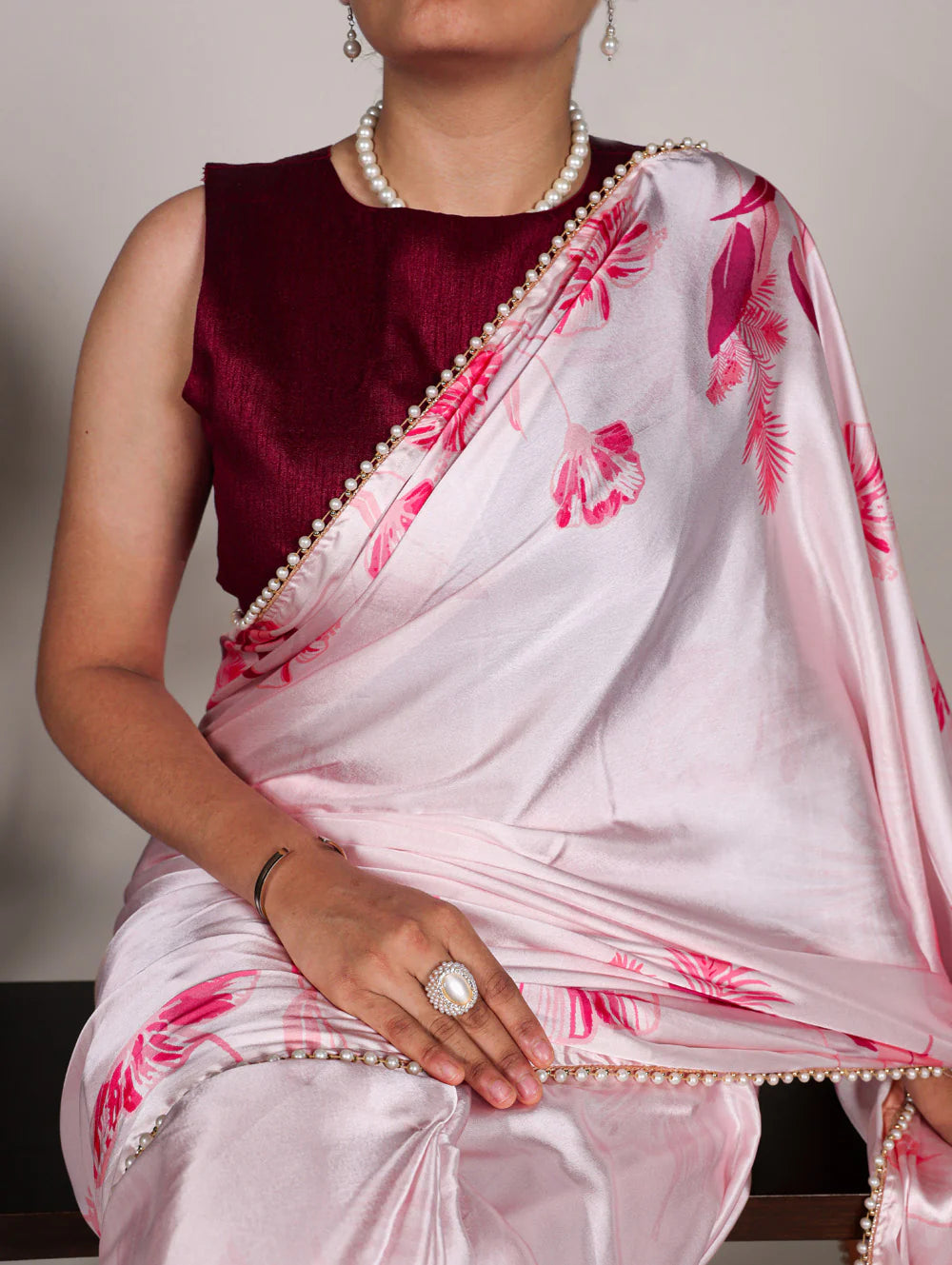 Womenline Charming Light Pink Color Satin Silk Saree