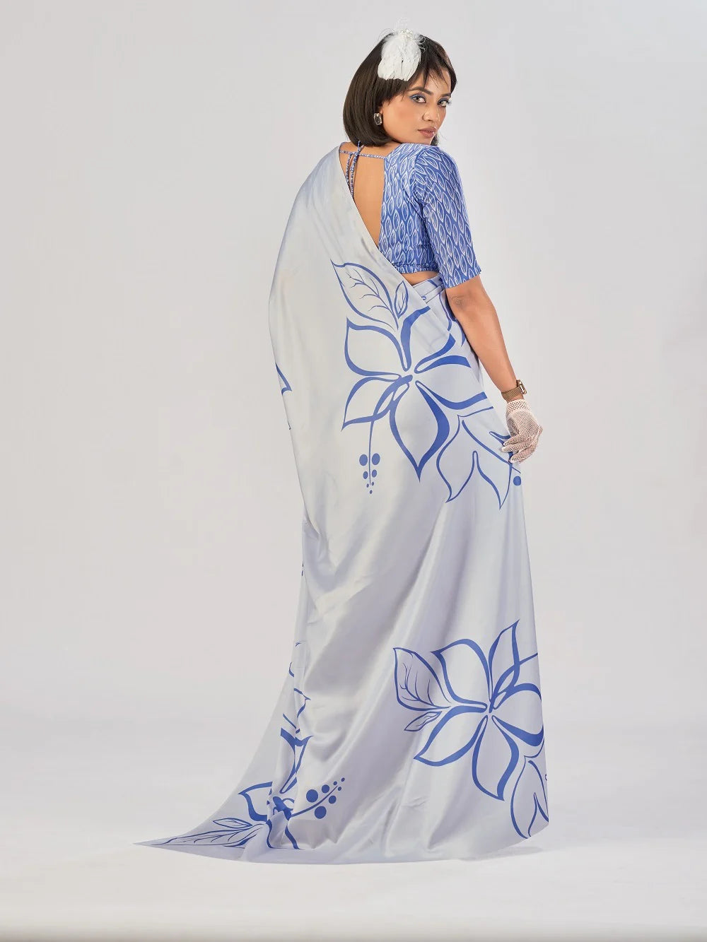 Womenline Sky Blue Color Satin Silk Saree