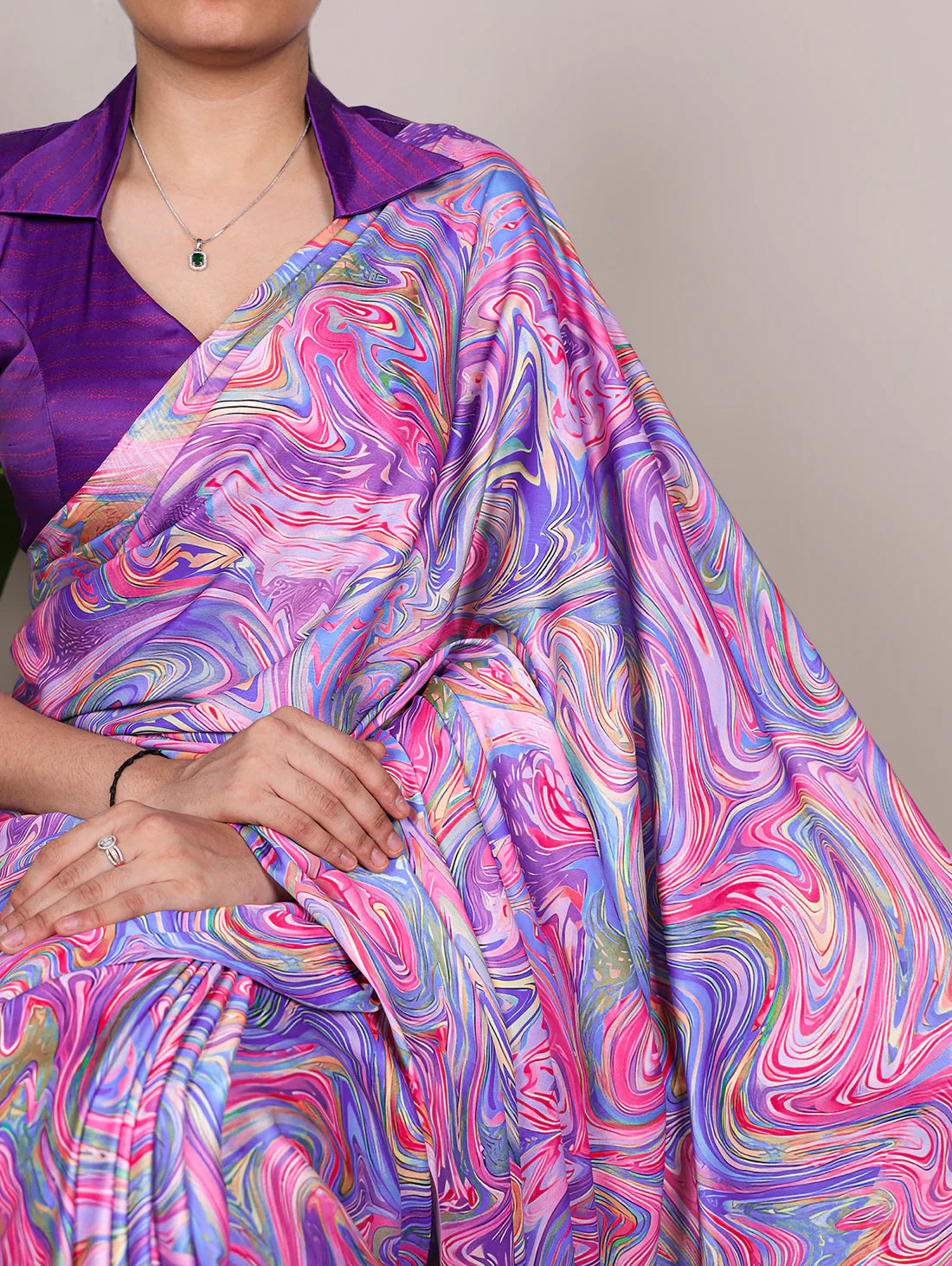 Womenline Lavendar Color Party Wear Satin Silk Saree