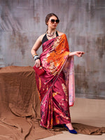 Womenline Maroon Color Satin Silk Saree