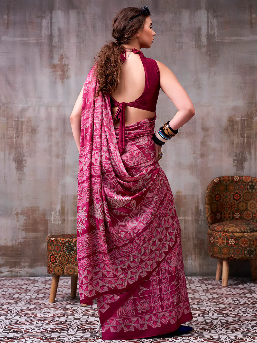 Womenline Magenta Pink Color Satin silk Saree