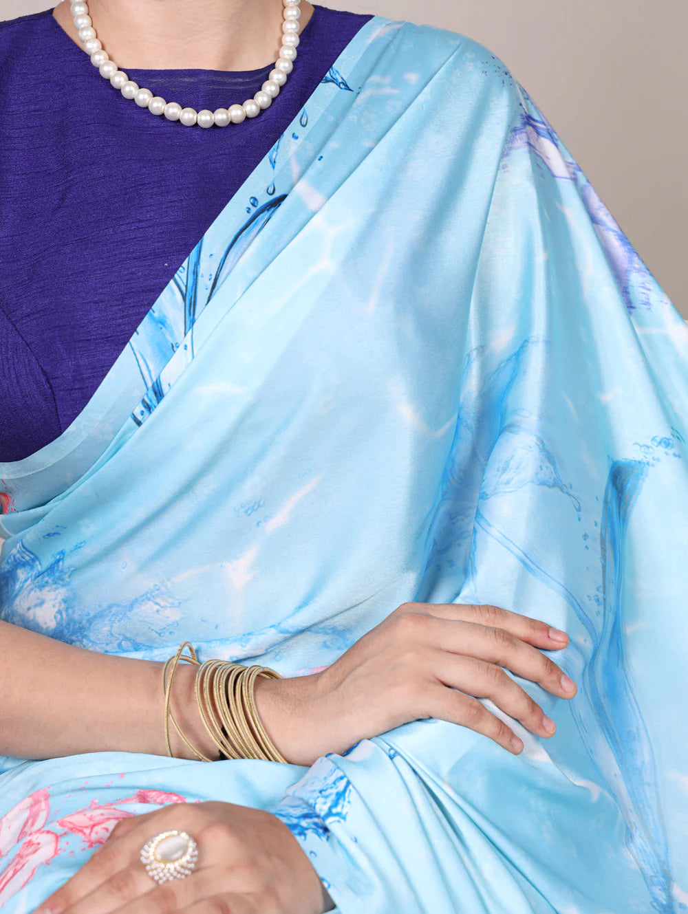 Womenline Elegant Sky Blue Color Satin Silk Saree