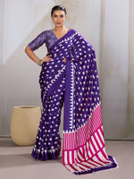 Womenline Royal Purple Heart Print Saree with Pink Geometric Designer Pallu