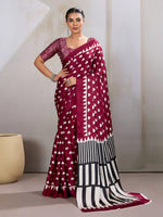 Womenline Wine Purple Heart Motif Printed Saree with Monochrome Designer Pallu