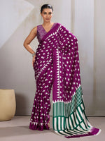 Womenline Royal Purple Heart Print Designer Saree with Contemporary Geometric Pallu