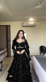 Womenline Black Embroidered Anarkali Gown with Dupatta