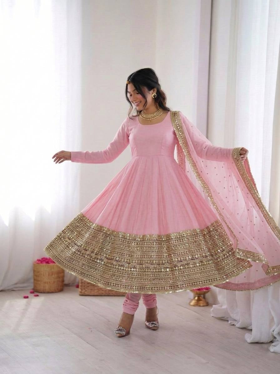 Womenline Blush Royale Embroidered Anarkali Suit Set with Elegant Dupatta