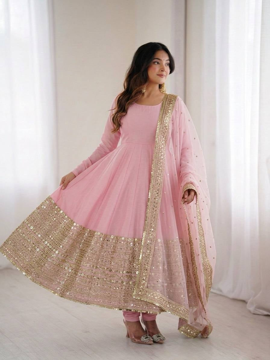 Womenline Blush Royale Embroidered Anarkali Suit Set with Elegant Dupatta