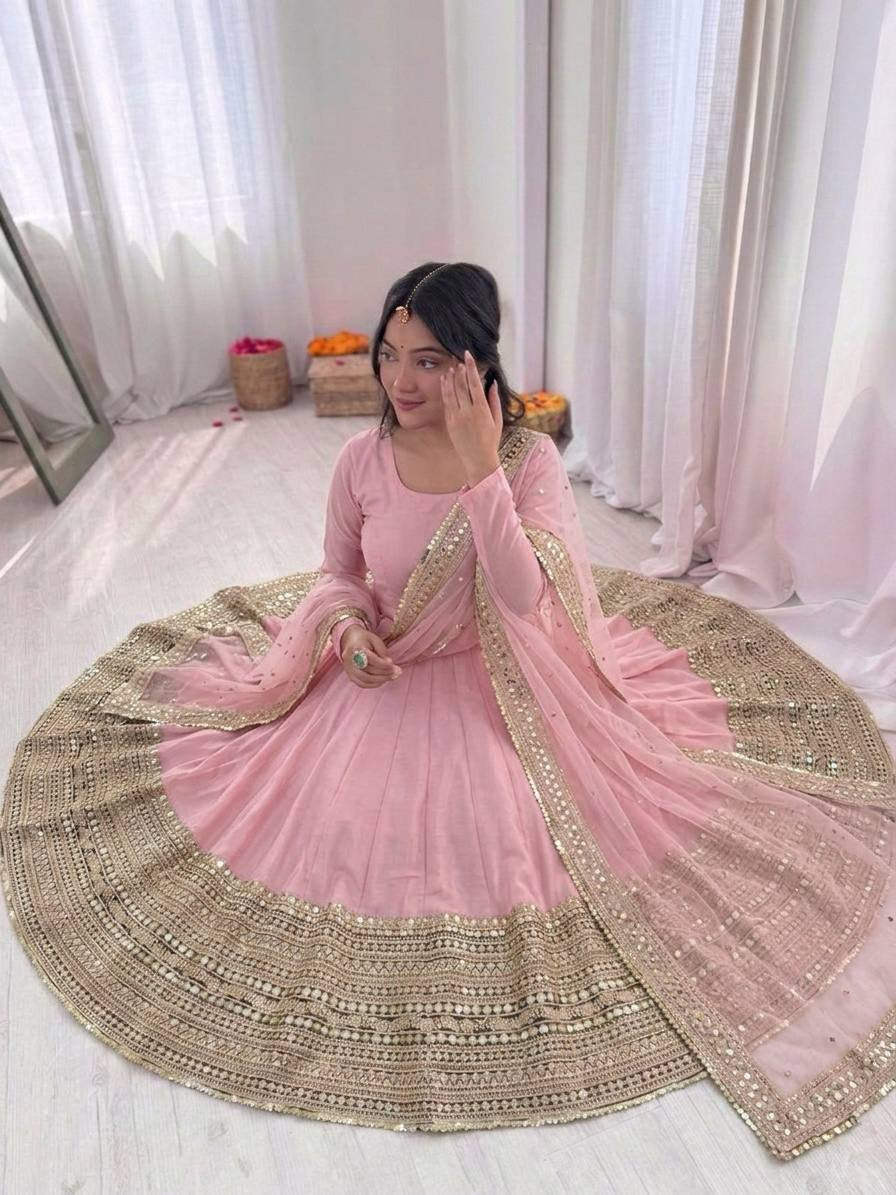 Womenline Blush Royale Embroidered Anarkali Suit Set with Elegant Dupatta