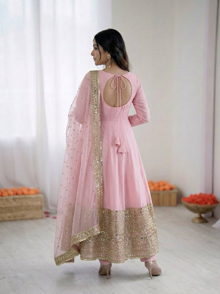 Womenline Blush Royale Embroidered Anarkali Suit Set with Elegant Dupatta