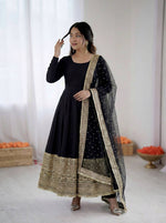 Womenline Midnight Majesty Embroidered Anarkali Suit Set with Designer Dupatta