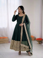 Womenline Emerald Elegance Embroidered Anarkali Suit Set with Graceful Net Dupatta