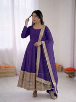Womenline Royal Amethyst Embroidered Anarkali Suit Set with Elegant Dupatta