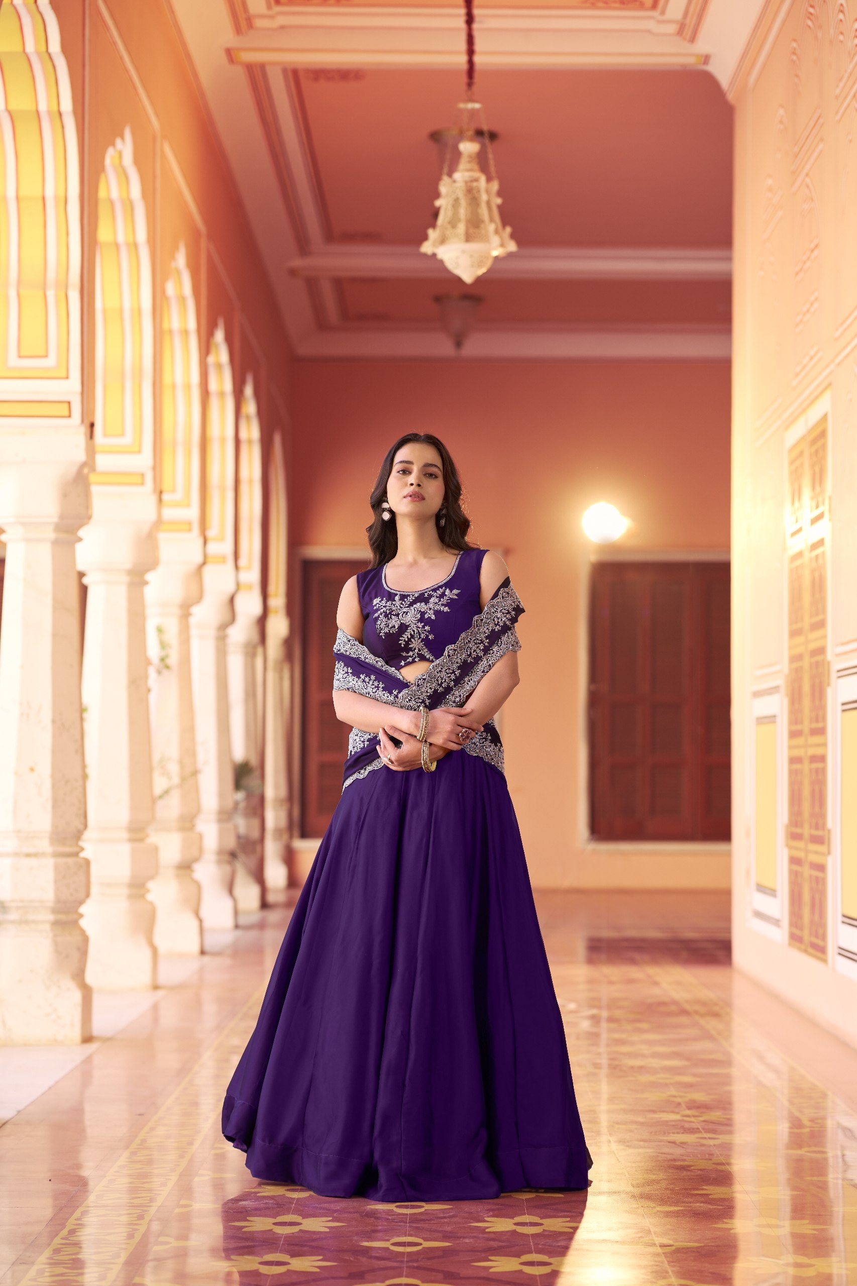 Womenline Royal Purple Embroidered Lehenga Set with Designer Dupatta