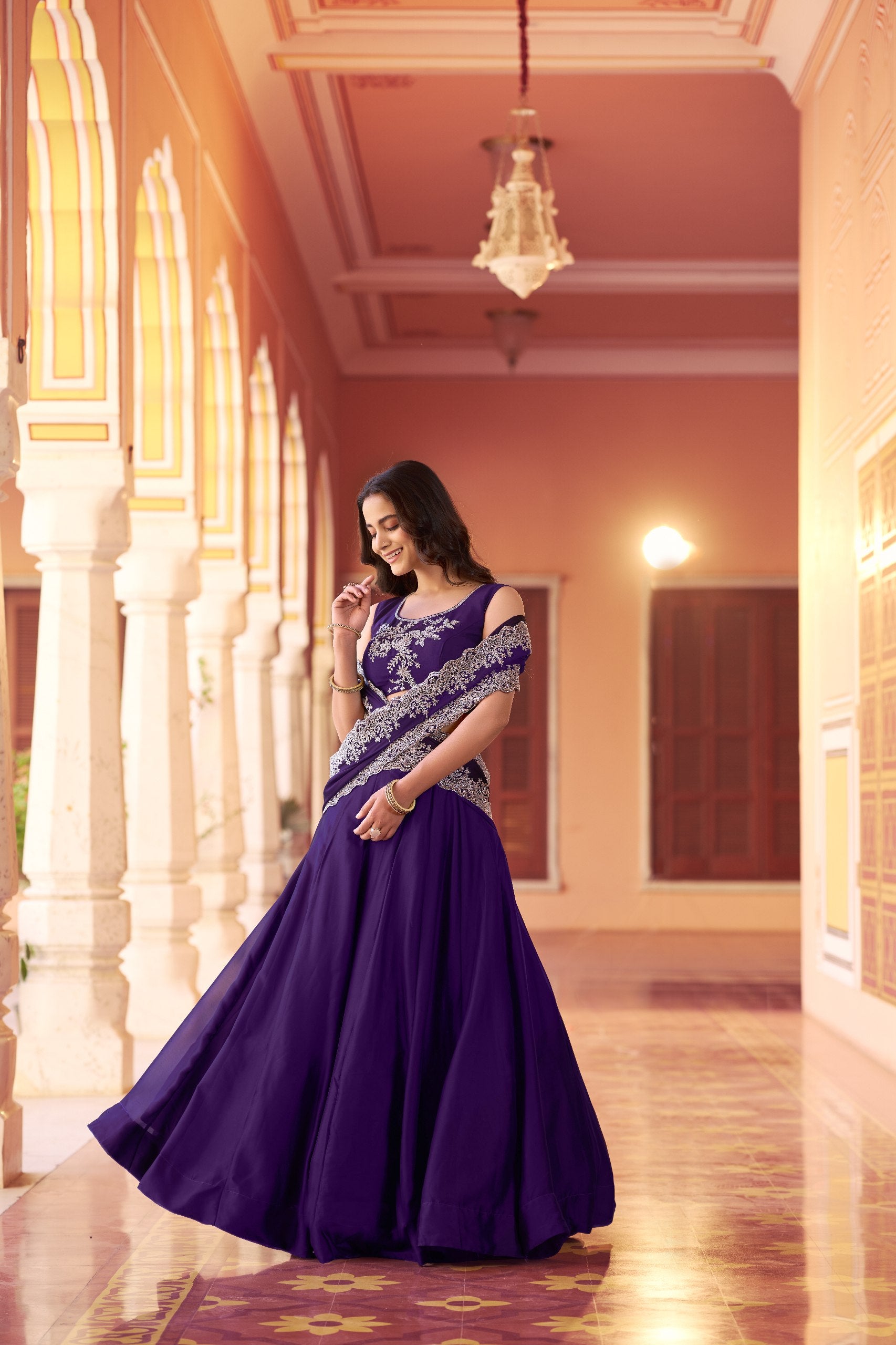 Womenline Royal Purple Embroidered Lehenga Set with Designer Dupatta