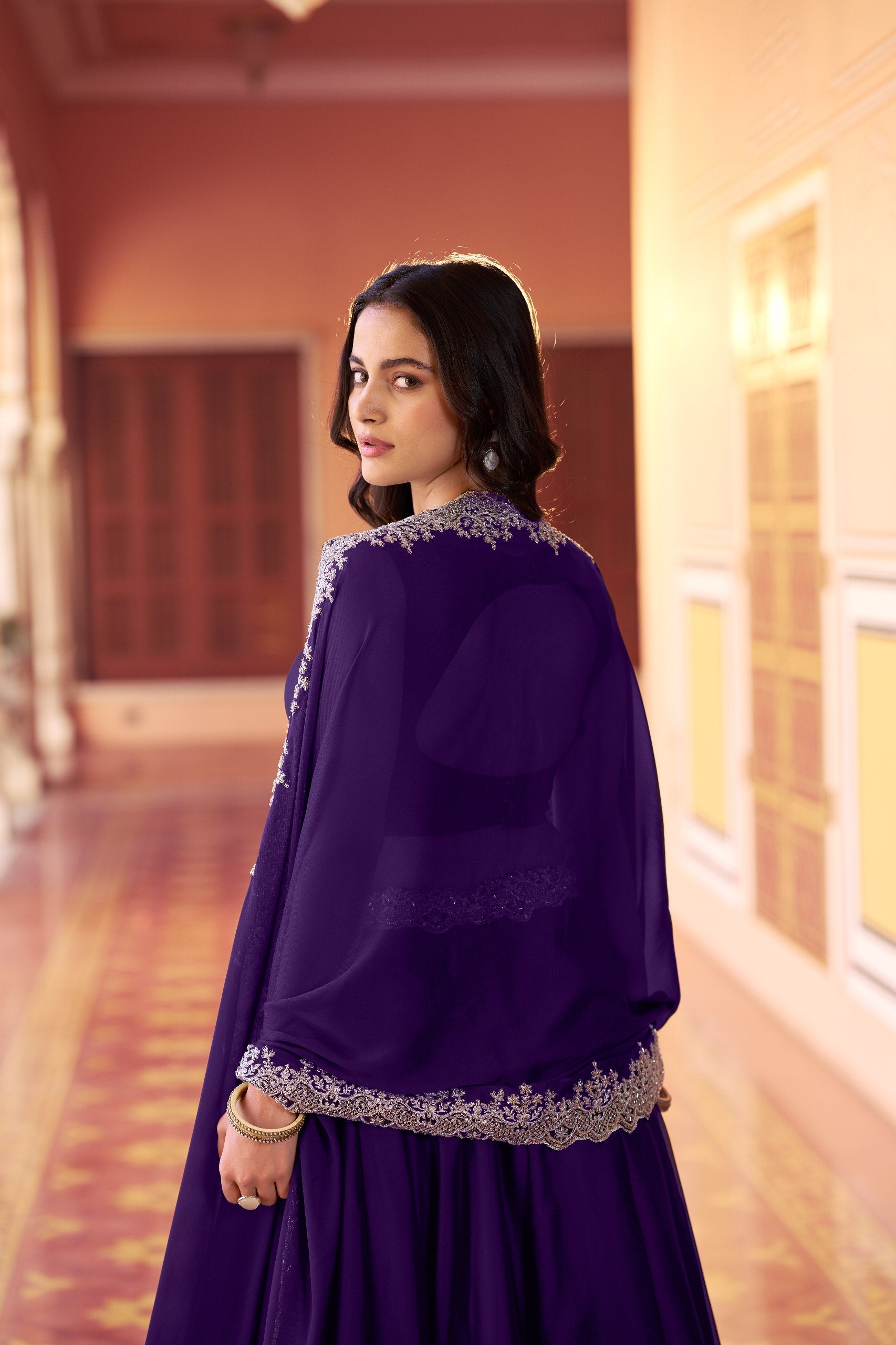 Womenline Royal Purple Embroidered Lehenga Set with Designer Dupatta