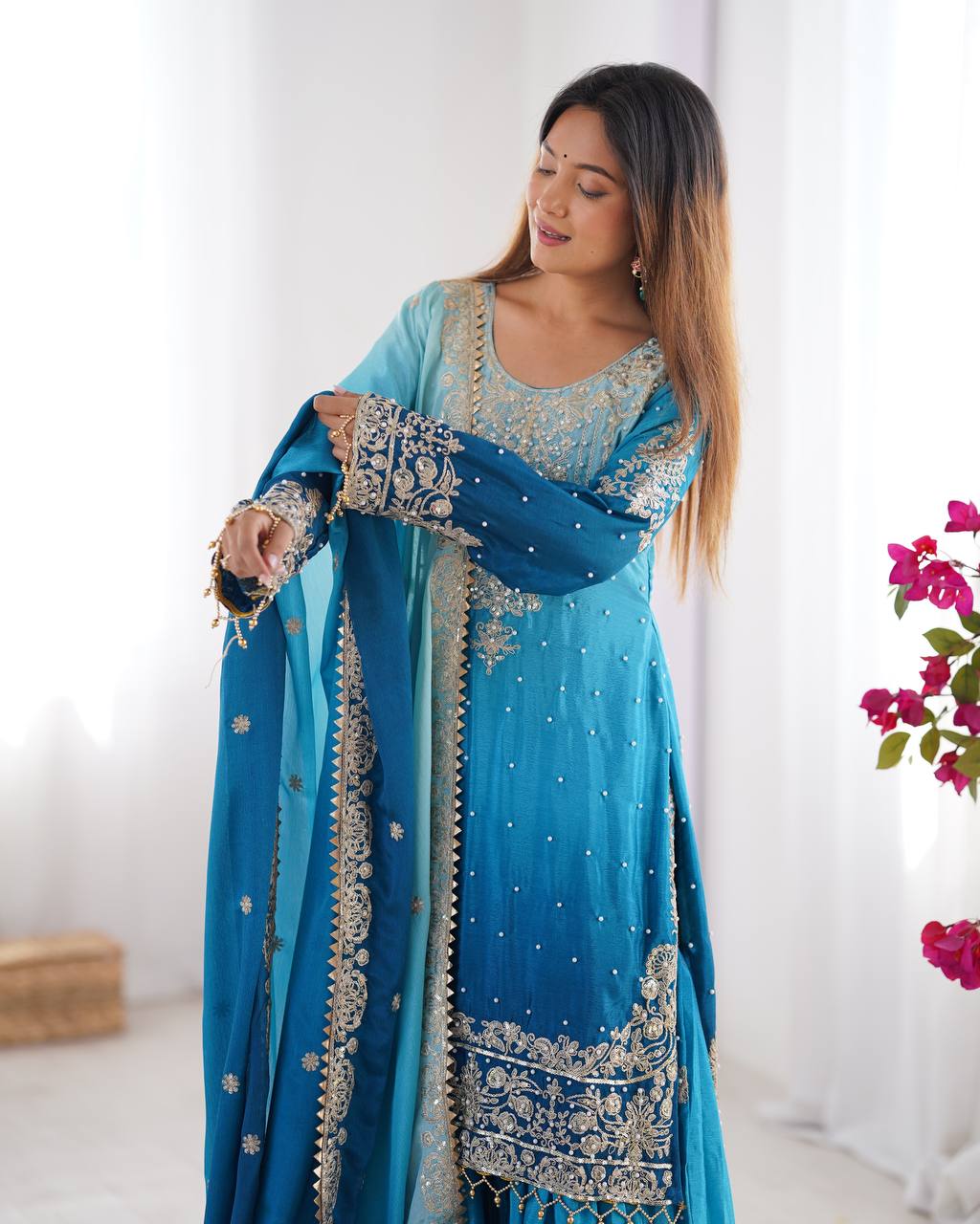 Rama Color Chinnon Sequence Work Plazzo Suit