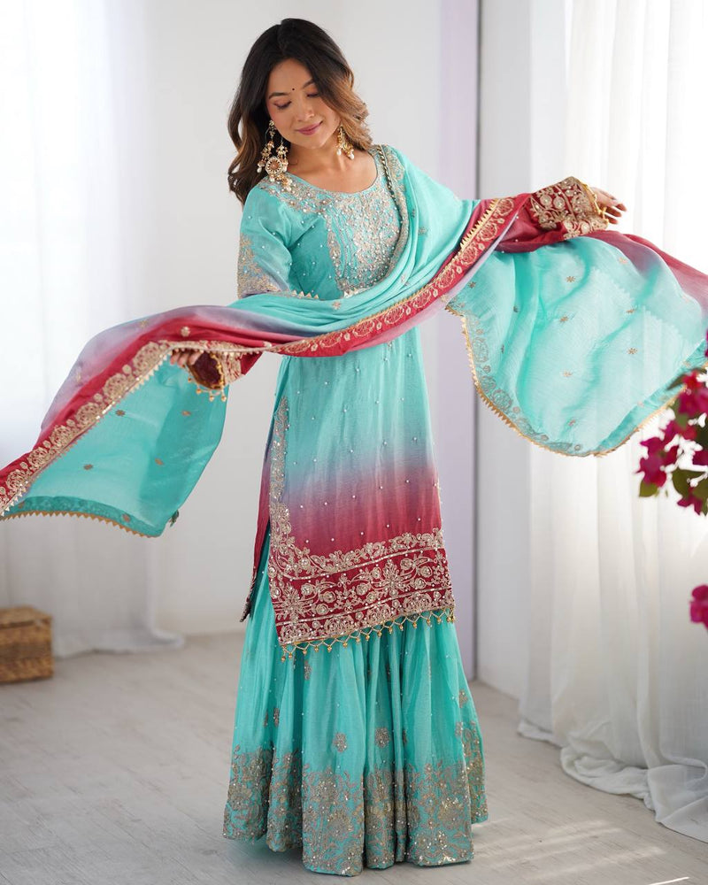 Rama Color Chinnon Sequence Work Plazzo Suit
