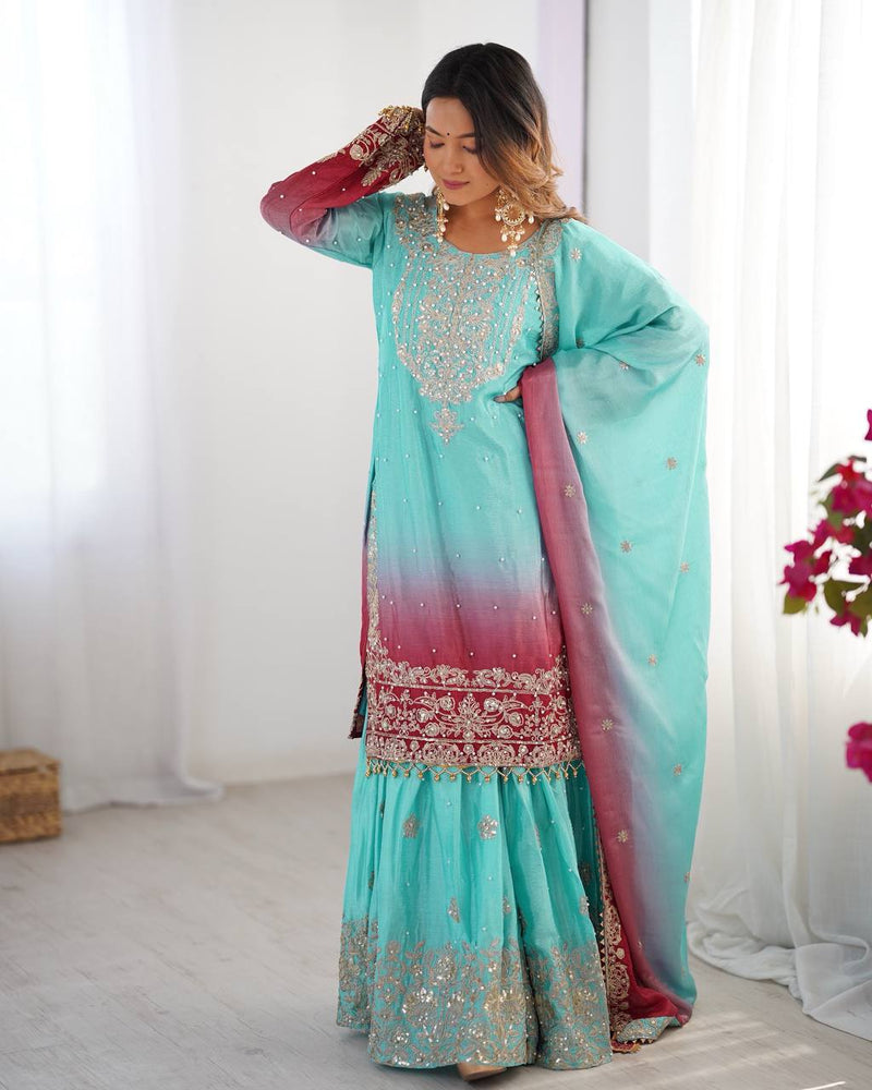 Rama Color Chinnon Sequence Work Plazzo Suit