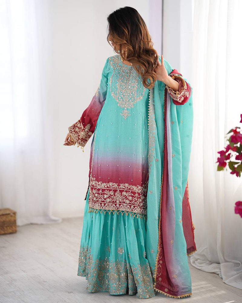 Rama Color Chinnon Sequence Work Plazzo Suit