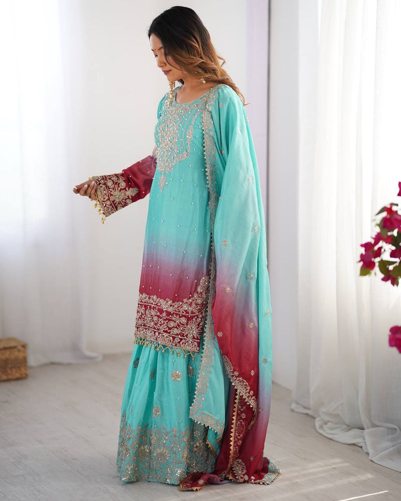 Rama Color Chinnon Sequence Work Plazzo Suit