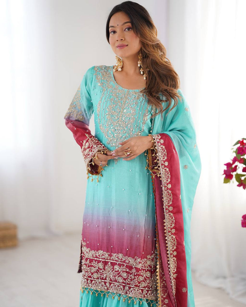 Rama Color Chinnon Sequence Work Plazzo Suit