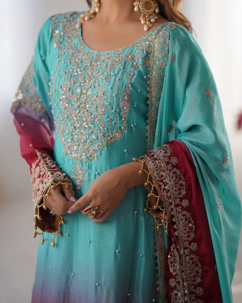 Rama Color Chinnon Sequence Work Plazzo Suit