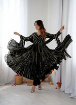 Womenline Black Shimmer Tiered Anarkali Set With Dupatta