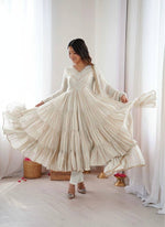 Womenline Ivory Shimmer Tiered Anarkali Set With Dupatta