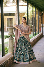 Womenline Green Color Tussar Silk Kalamkari Printed Lehenga Choli