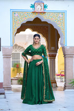 Womenline Emerald Green Embellished Lehenga Choli Set with Dupatta