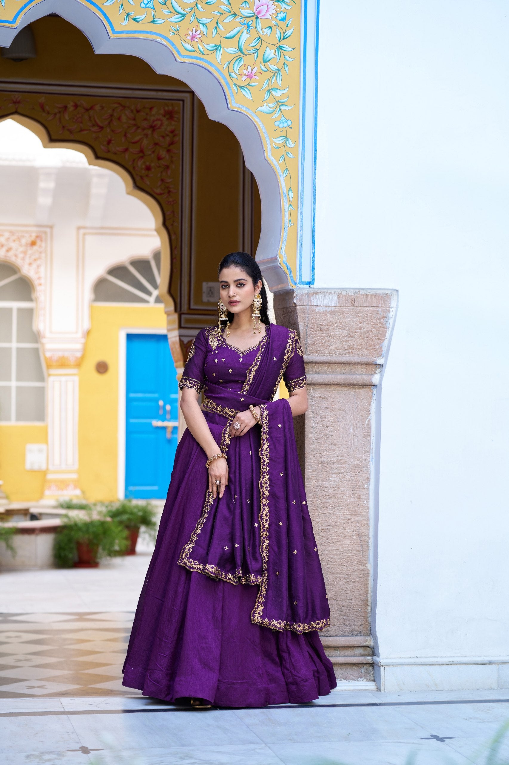 Womenline Royal Purple Embroidered Lehenga Choli Set with Dupatta