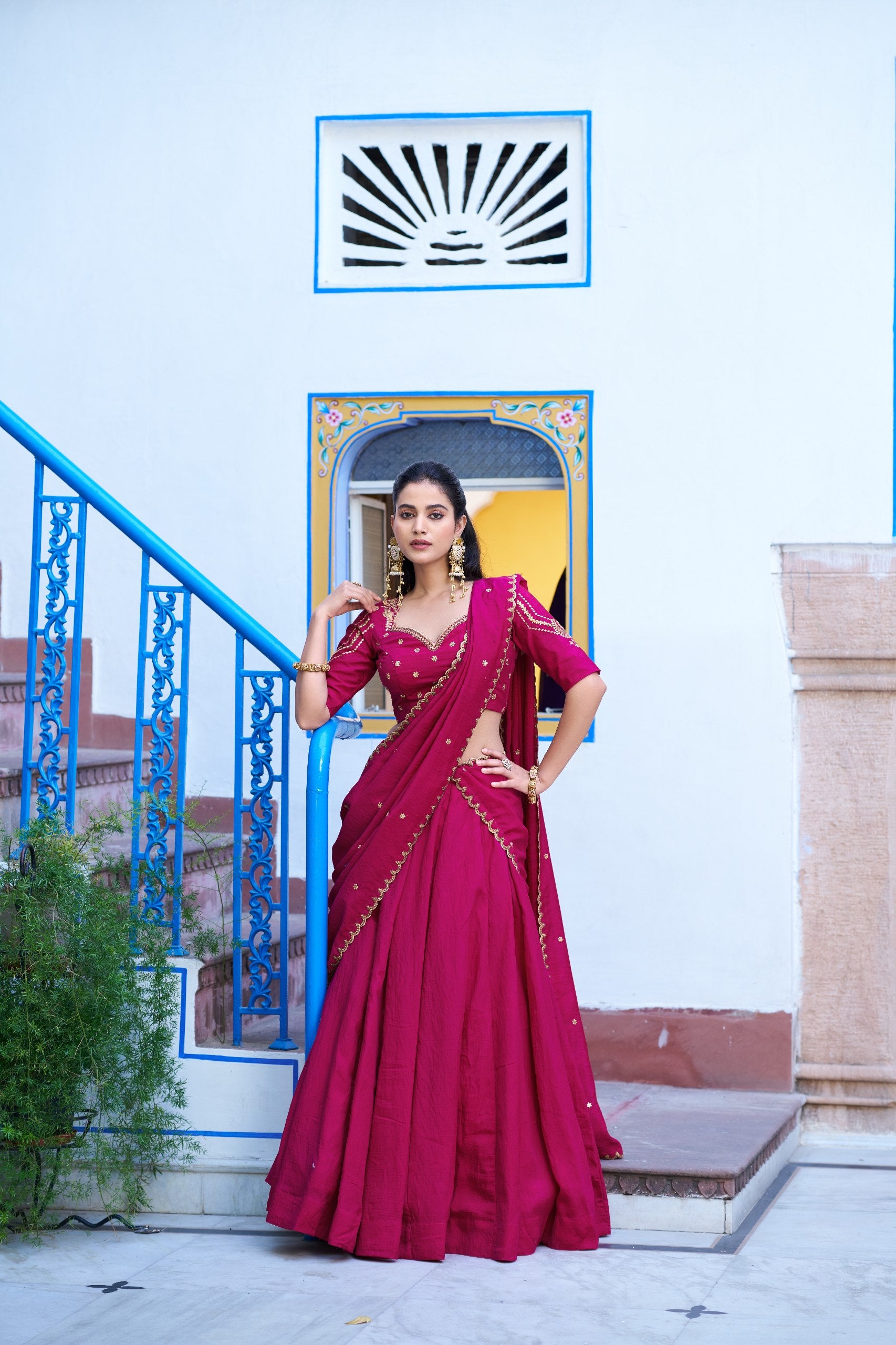 Womenline Rani Pink Embellished Lehenga Choli Set with Dupatta