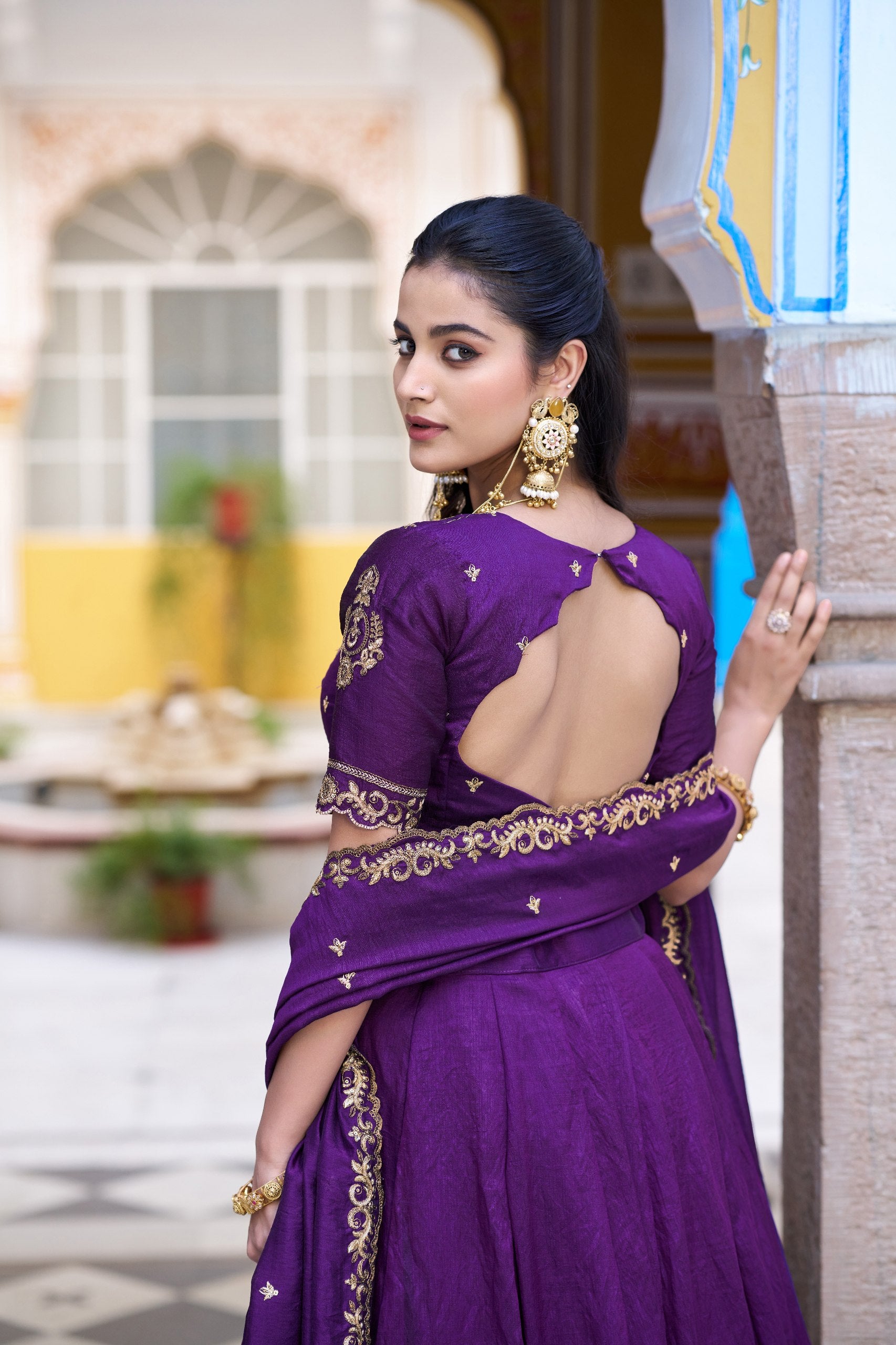 Womenline Royal Purple Embroidered Lehenga Choli Set with Dupatta