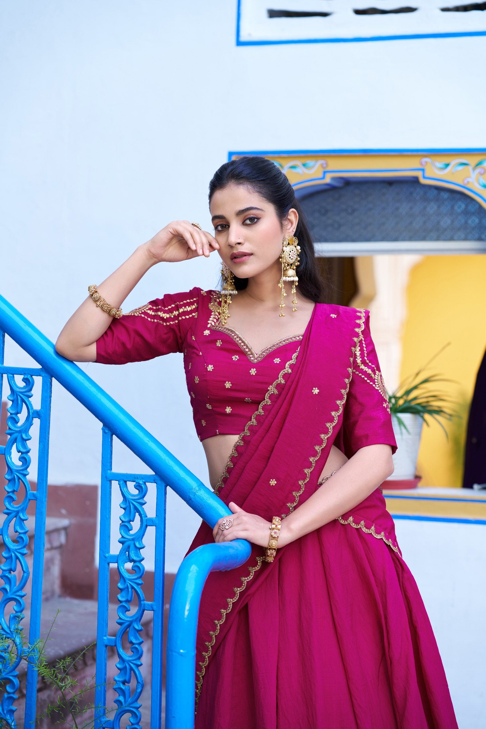 Womenline Rani Pink Embellished Lehenga Choli Set with Dupatta