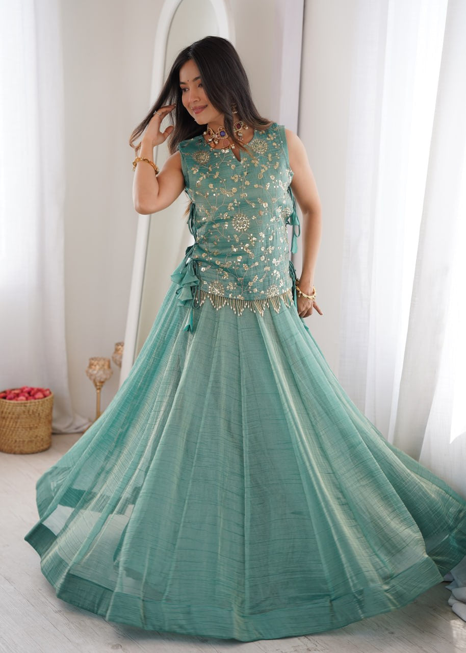 Womenline Sea Green Embroidered Designer Lehenga Set