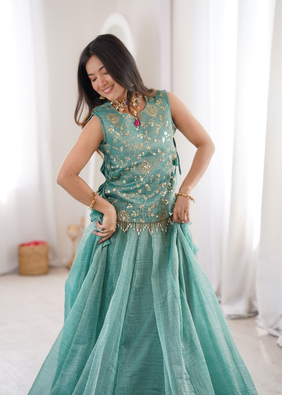 Womenline Sea Green Embroidered Designer Lehenga Set