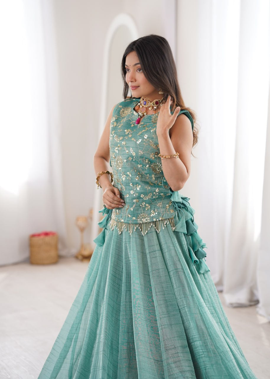 Womenline Sea Green Embroidered Designer Lehenga Set