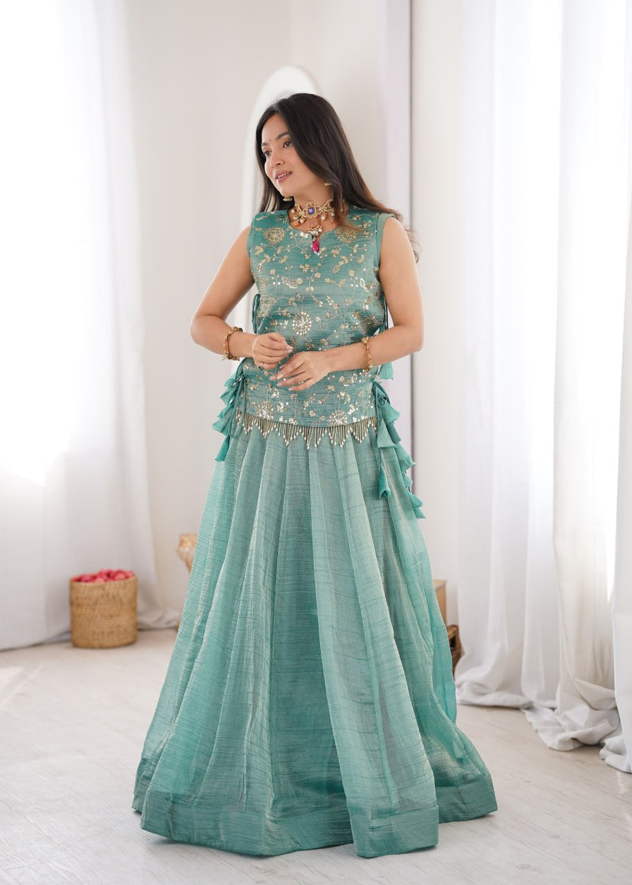 Womenline Sea Green Embroidered Designer Lehenga Set