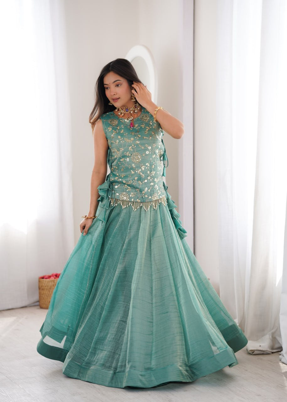 Womenline Sea Green Embroidered Designer Lehenga Set