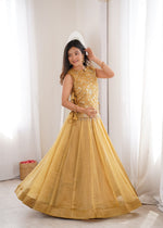 Womenline Mustard Gold Embroidered Designer Lehenga Set