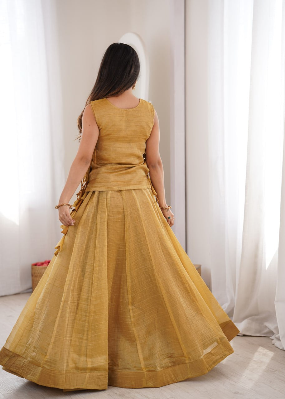 Womenline Mustard Gold Embroidered Designer Lehenga Set
