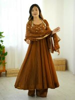 Womenline Elegant Coffee Brown Embroidered Anarkali Suit Set with Dupatta