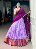Womenline Lavender Silk Lehenga Set with Contrast Magenta Dupatta