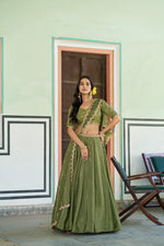 Womenline Olive Green Embellished Lehenga Choli with Designer Dupatta
