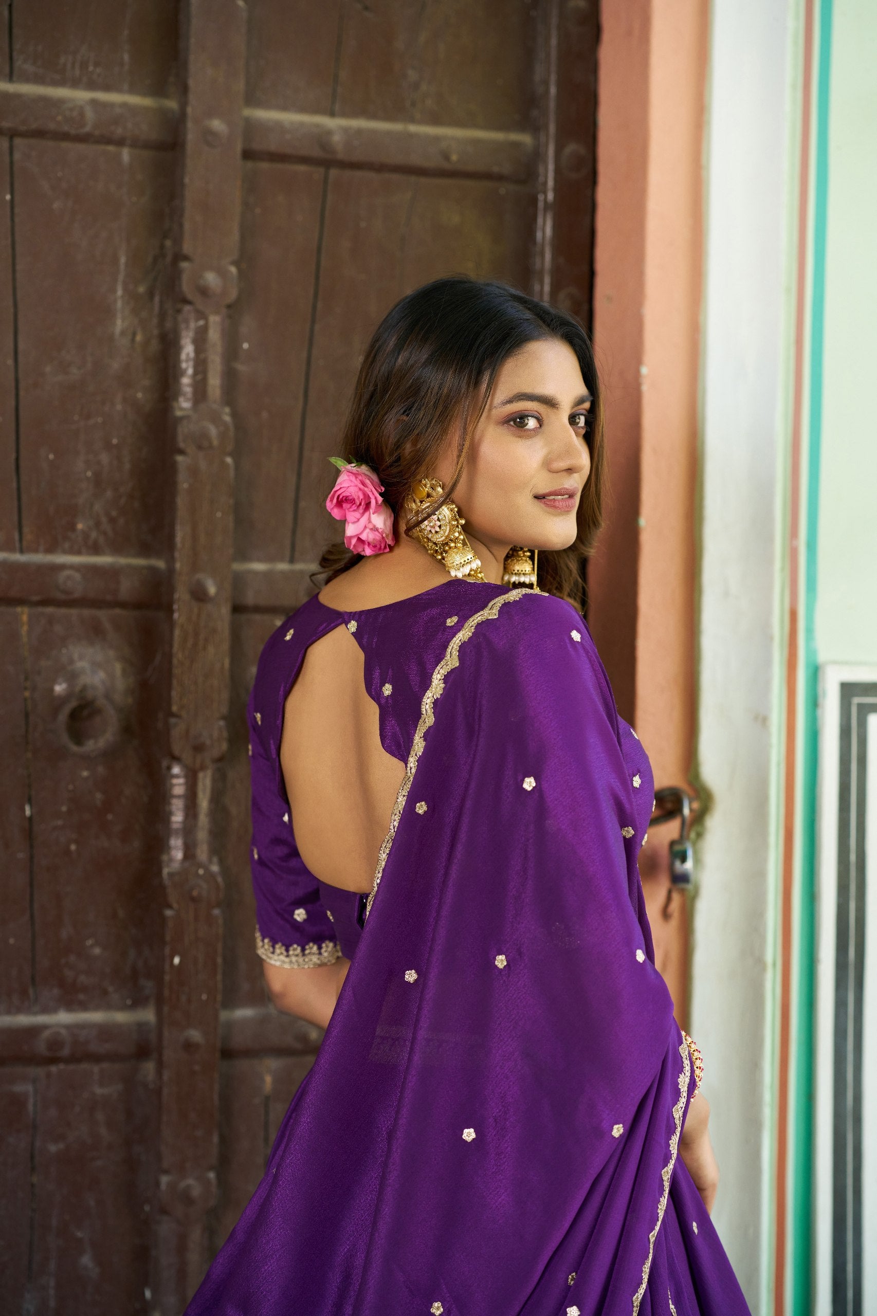 Womenline Royal Purple Embellished Lehenga Choli Set with Designer Dupatta